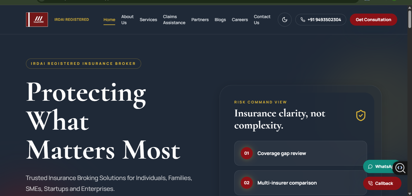 Insurance Company Portfolio Website
